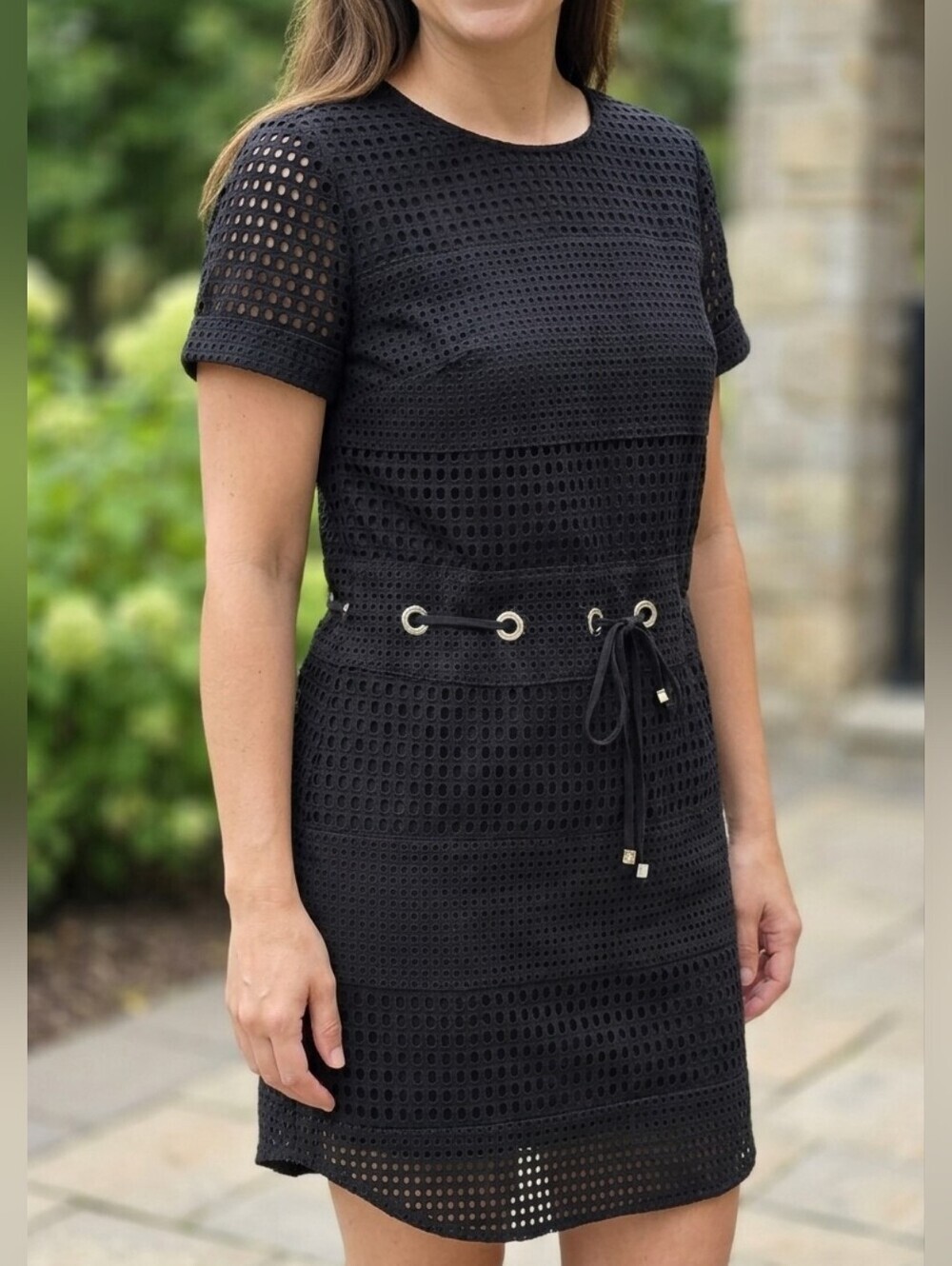 MICHAEL Michael Kors Black Eyelet Drawstring Dress -Size MEDIUM